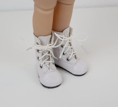 Mid Calf Lace Up Boots - White