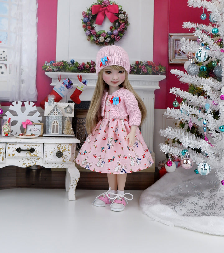 Winter Bunnies - dress and sweater with purse & saddle shoes for Ruby Red Fashion Friends doll