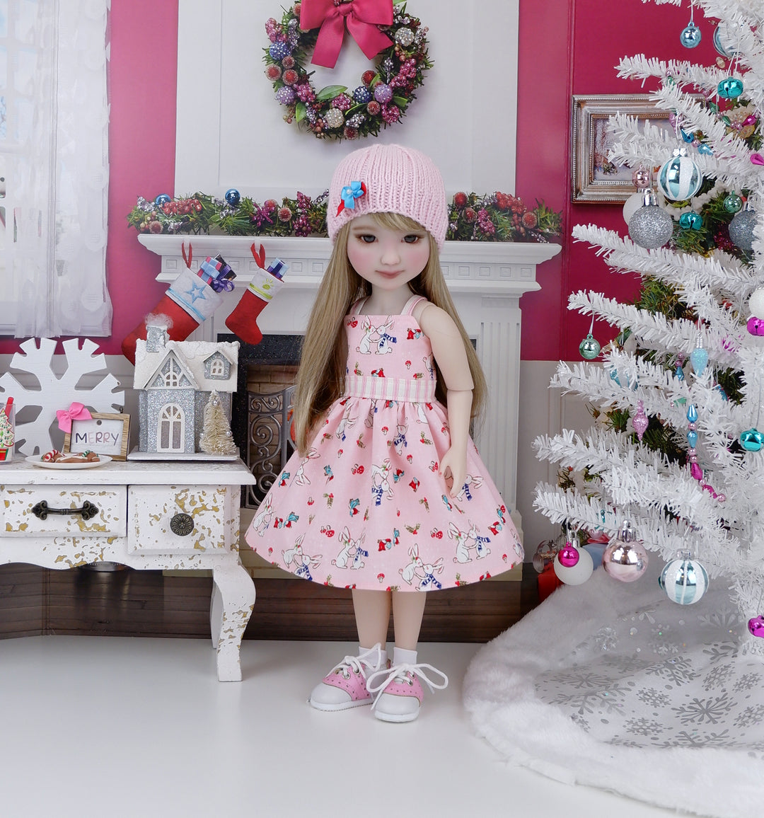 Winter Bunnies - dress and sweater with purse & saddle shoes for Ruby Red Fashion Friends doll