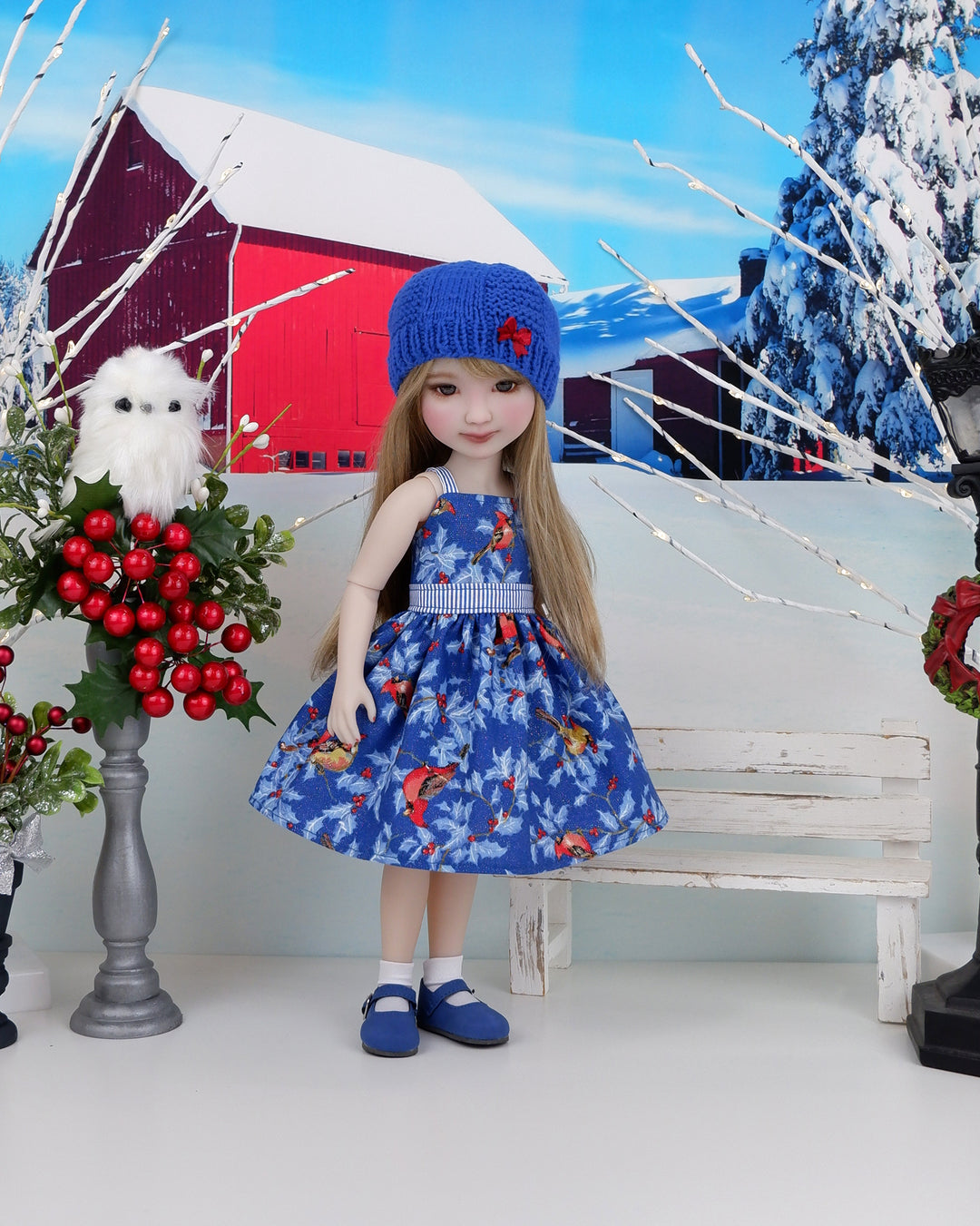 Winter Cardinals - dress and sweater set with shoes for Ruby Red Fashion Friends doll