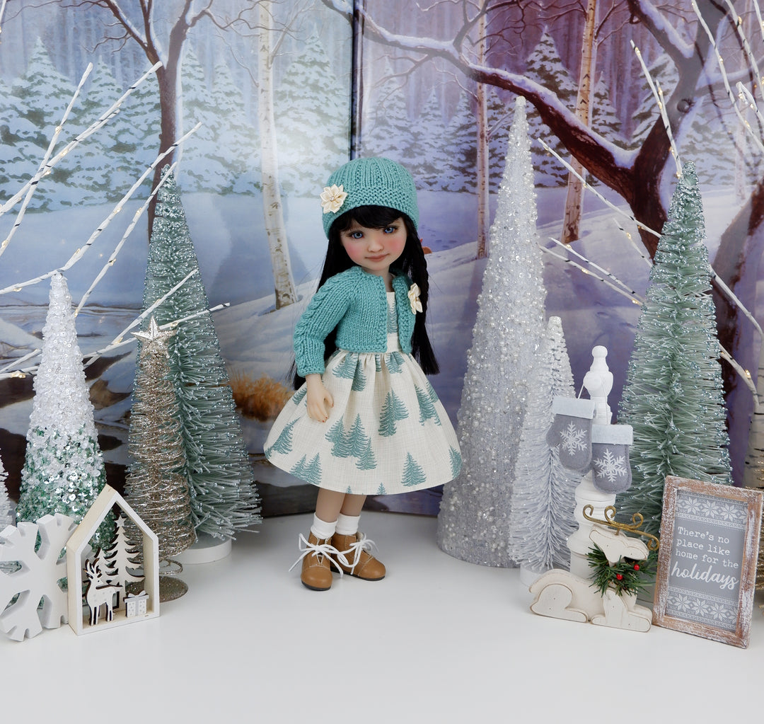 Winter Evergreens - dress and sweater set with boots for Ruby Red Fashion Friends doll