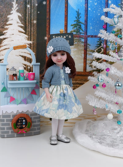 Winter Poinsettias - dress and sweater set with shoes for Ruby Red Fashion Friends doll