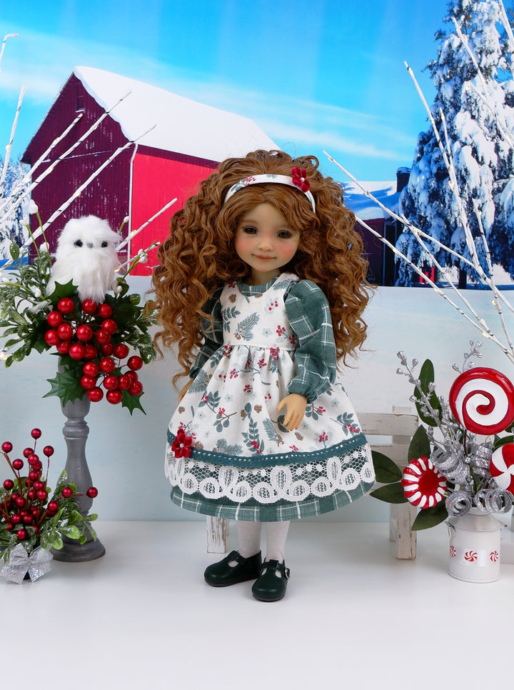 Winter Spruce - dress & pinafore with shoes for Ruby Red Fashion Friends doll