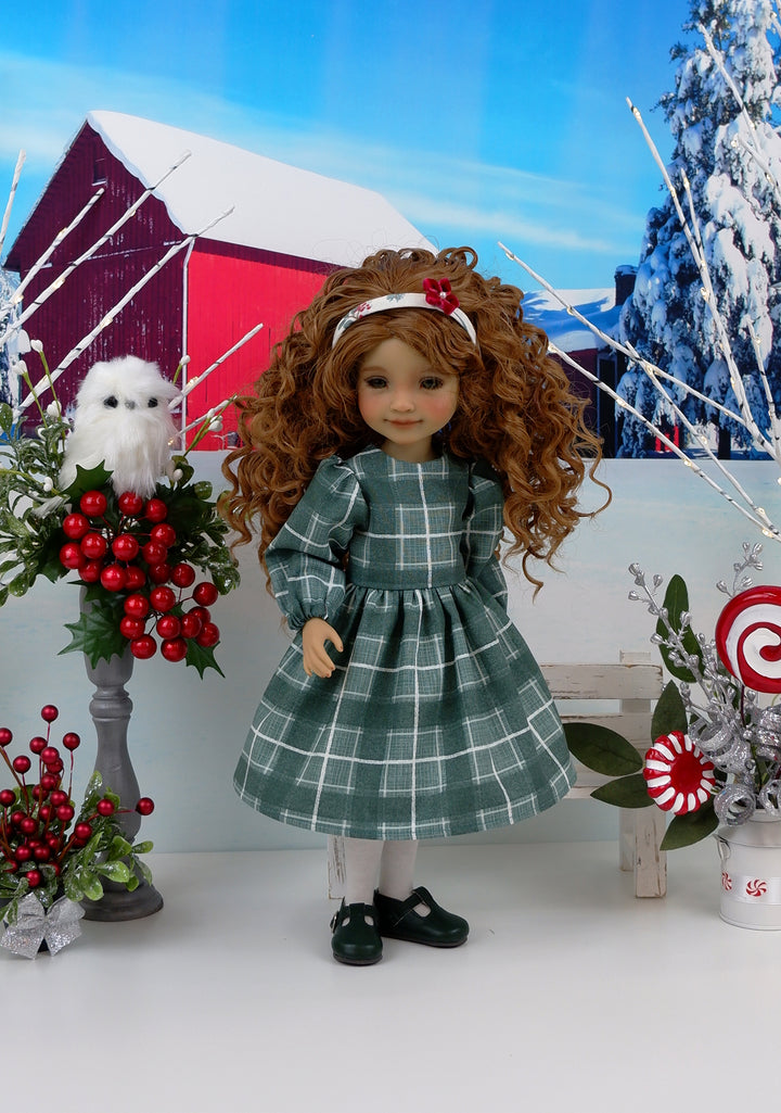 Winter Spruce - dress & pinafore with shoes for Ruby Red Fashion Friends doll