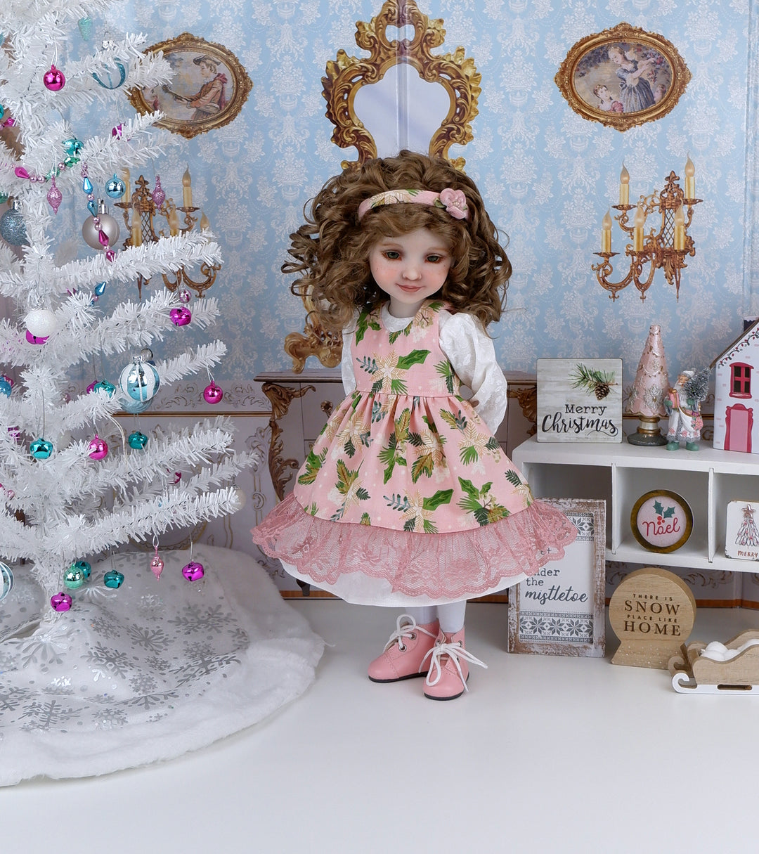 Winter Tree Star - dress & pinafore with boots for Ruby Red Fashion Friends doll