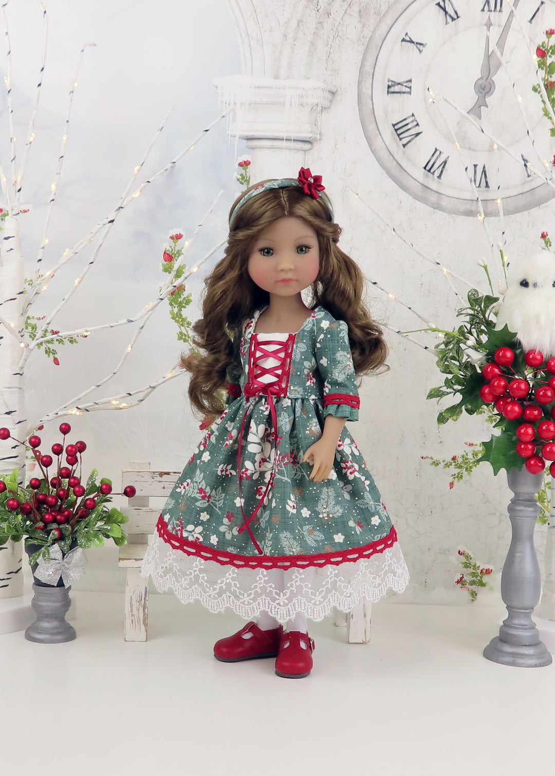 Winter's Bounty - dirndl dress ensemble with shoes for Ruby Red Fashion Friends doll