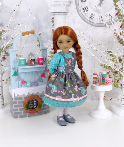 Wintertime Birds - dress & apron with shoes for Ruby Red Fashion Friends doll