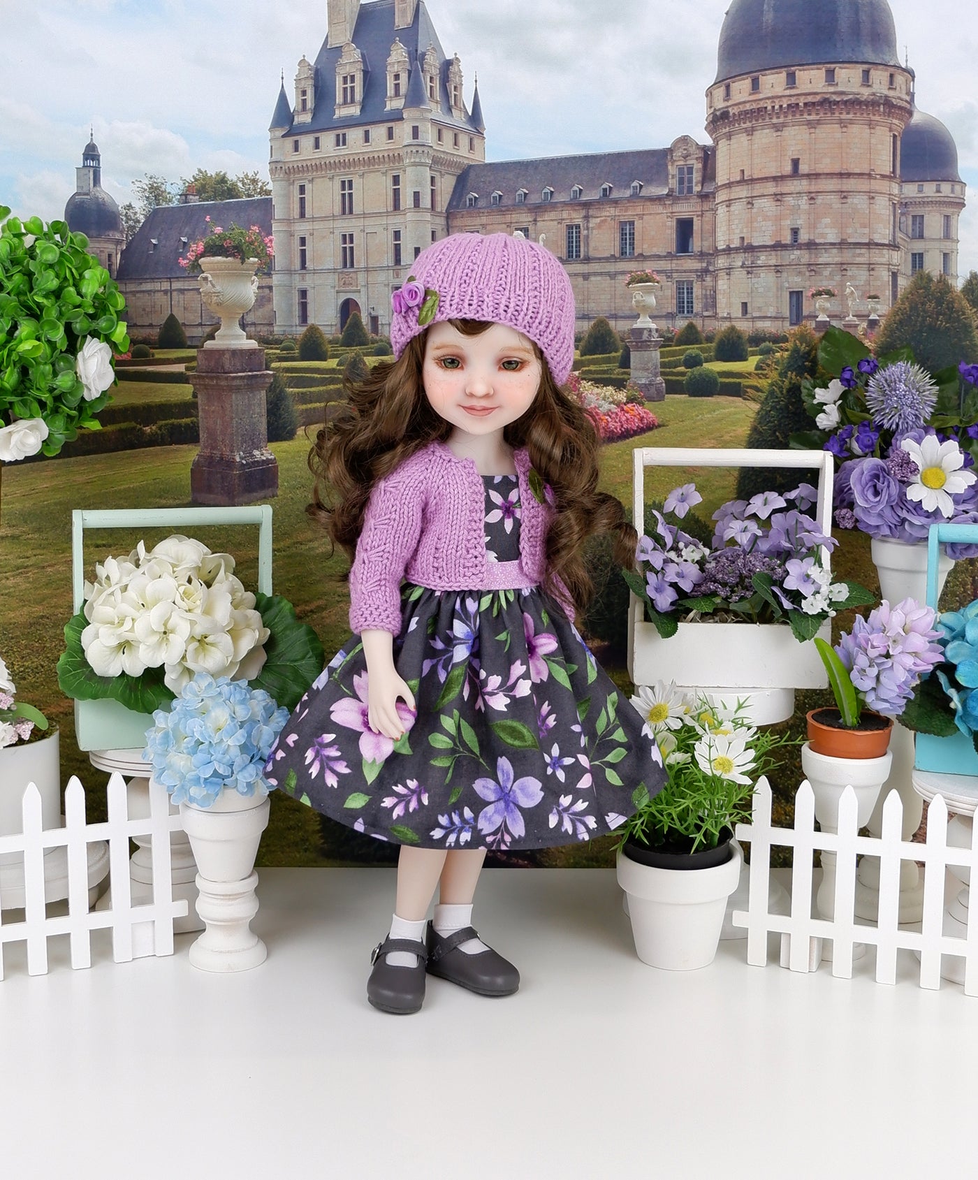 Woodland Phlox - dress and sweater set with shoes for Ruby Red Fashion Friends doll