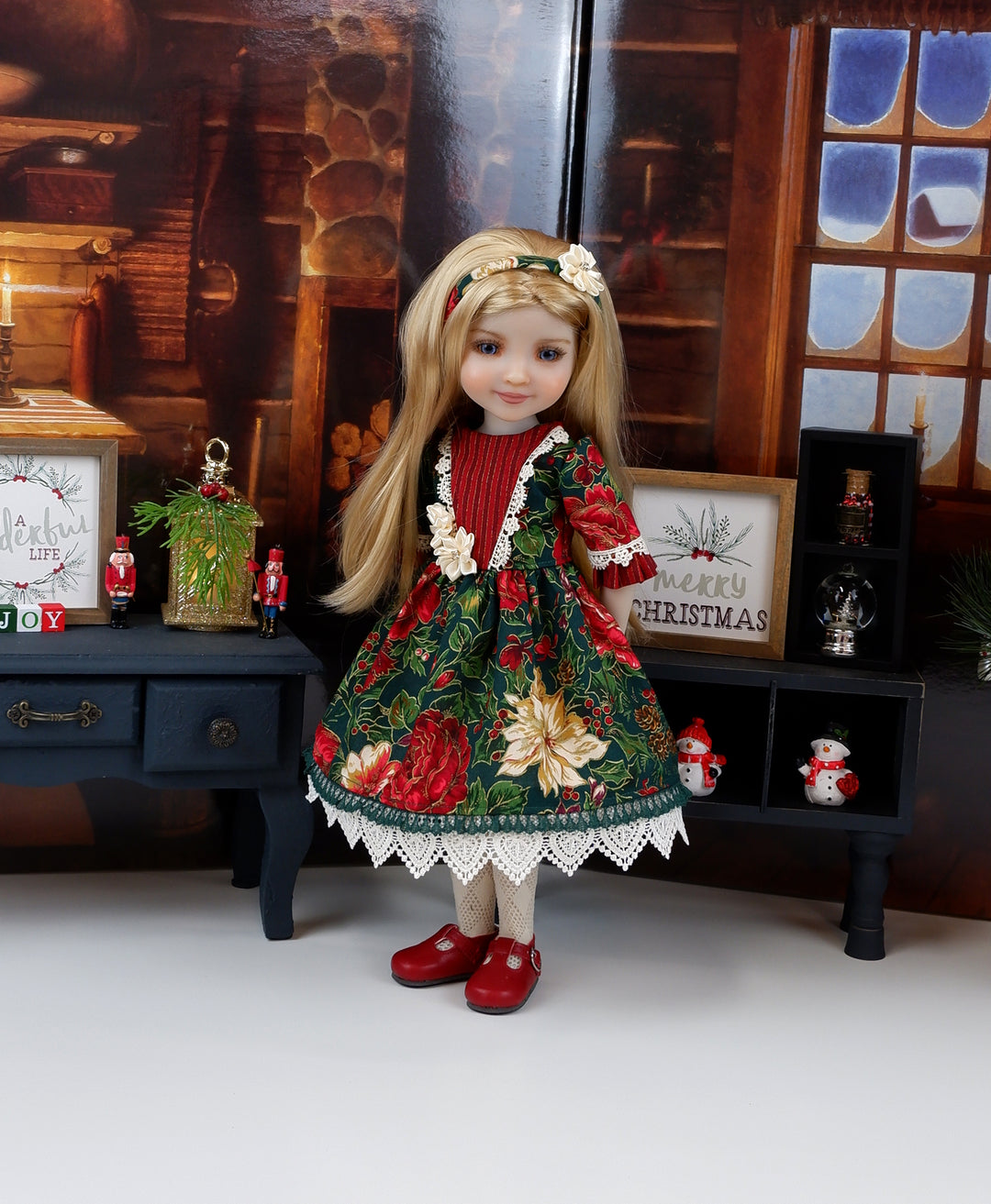Yuletide Floral - dress with shoes for Ruby Red Fashion Friends doll